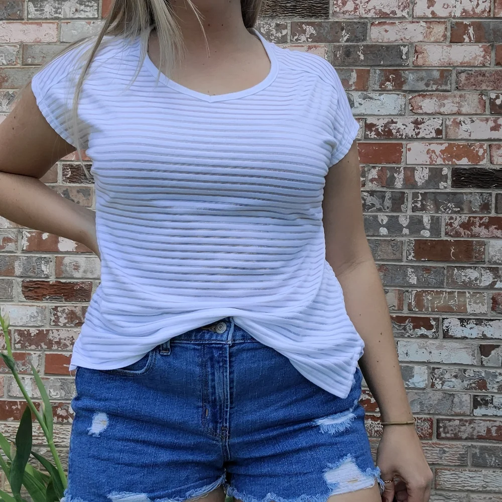Northcrest White Striped Short Sleeved Top